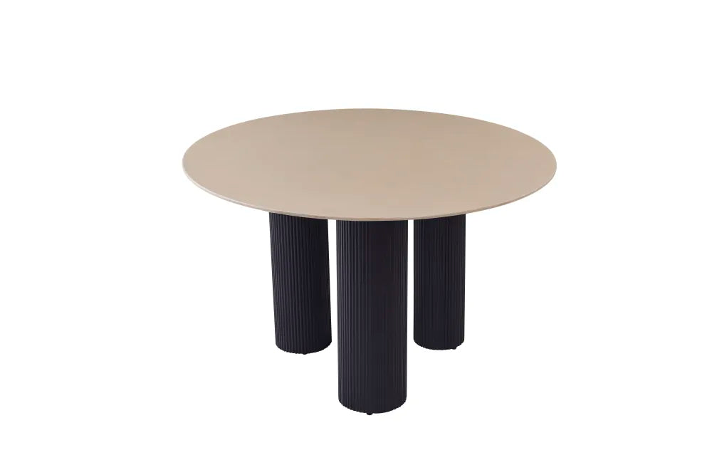 Table Repas Anaïs Pieds Noir Plateau Céramique Beige Brillant 120Cm