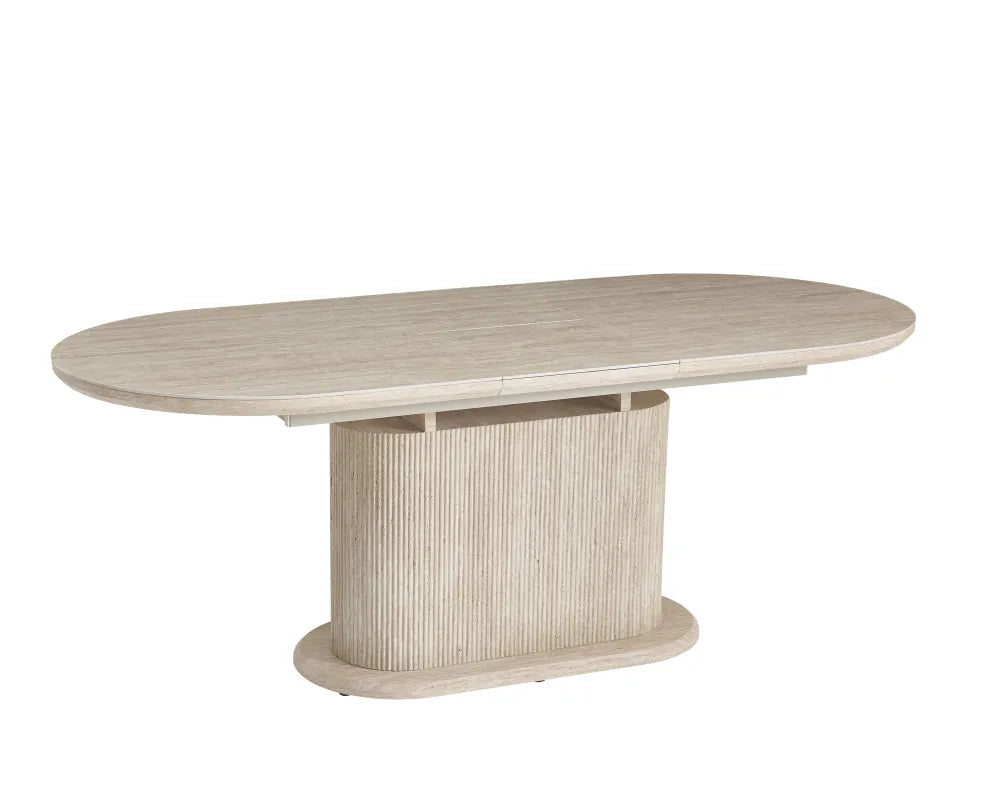 Table Repas Extensible Loka Pied Mdf Effet Travertin Plateau Céramique Travertin Mat 160/200X90X75Cm