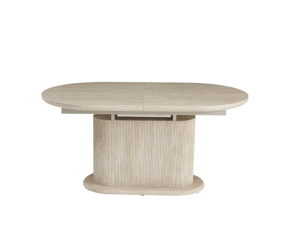 Table Repas Extensible Loka Pied Mdf Effet Travertin Plateau Céramique Travertin Mat 160/200X90X75Cm
