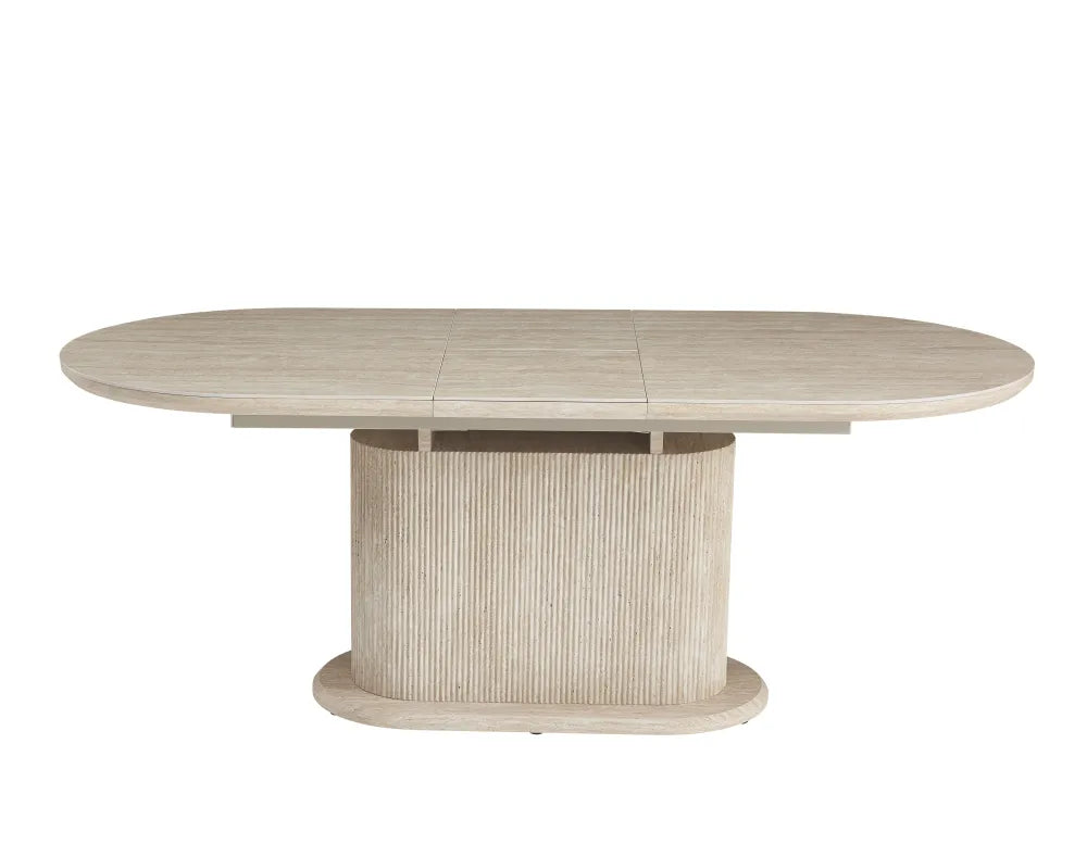 Table Repas Extensible Loka Pied Mdf Effet Travertin Plateau Céramique Travertin Mat 160/200X90X75Cm