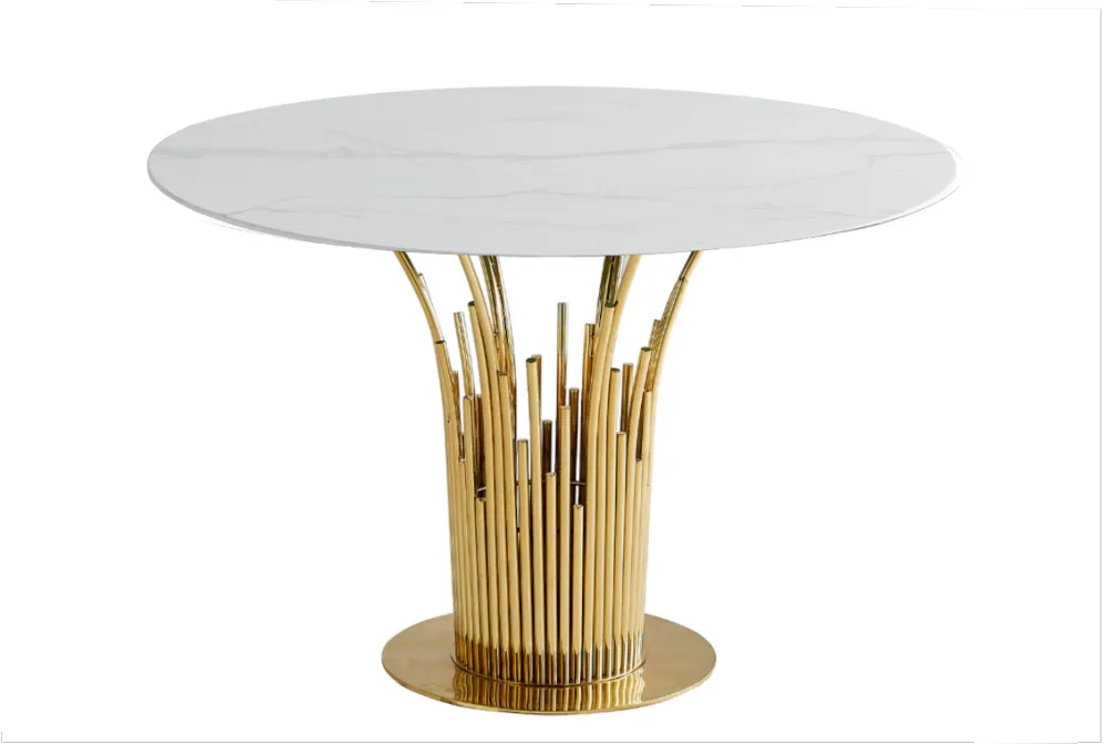 Table Repas Flute doré Marbre Blanc