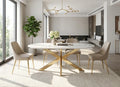 Table Repas Manon Pied doré Plateau Céramique Marbre Blanc 180X90Cm