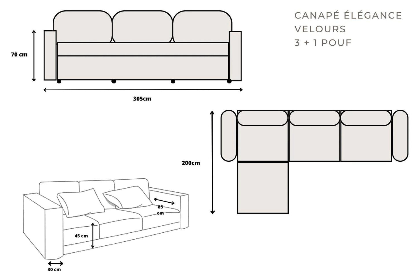 Canapé d'angle Elegance Modulable Velours Nude