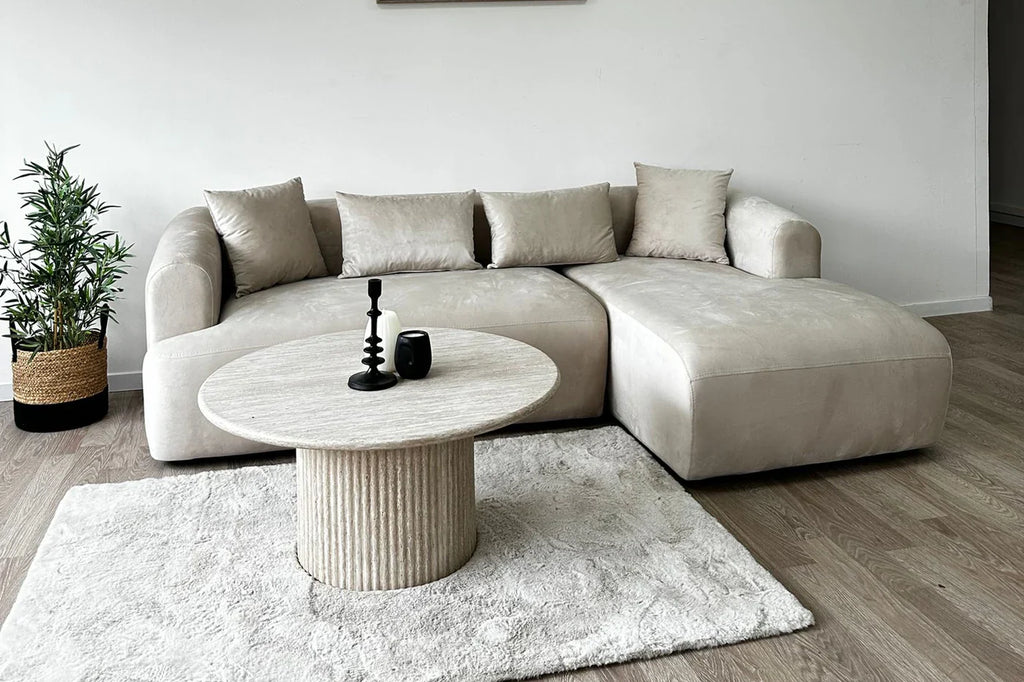 Canapé d'angle Ela Tissu Velours Beige