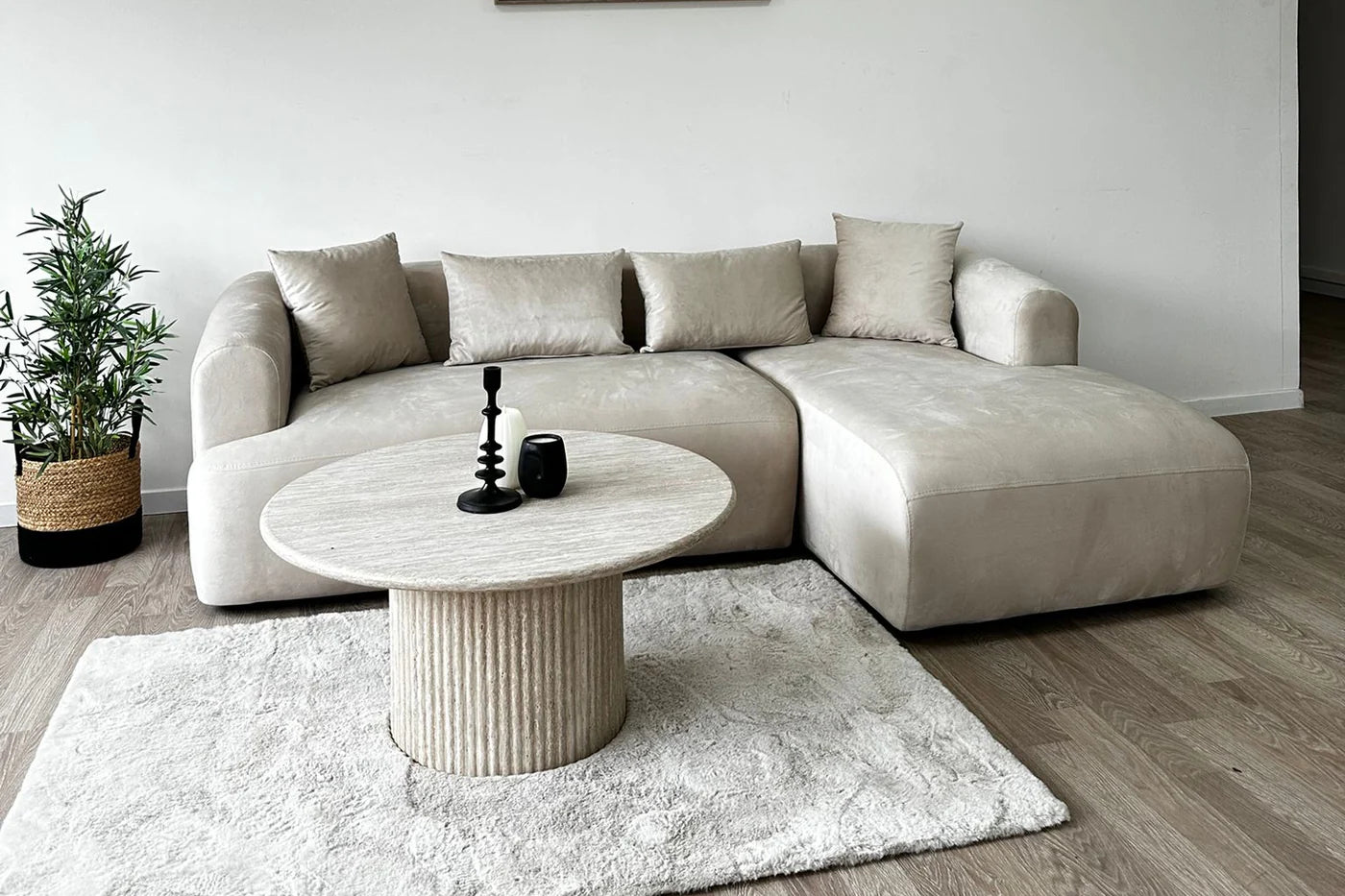 Canapé d'angle Ela Tissu Velours Beige