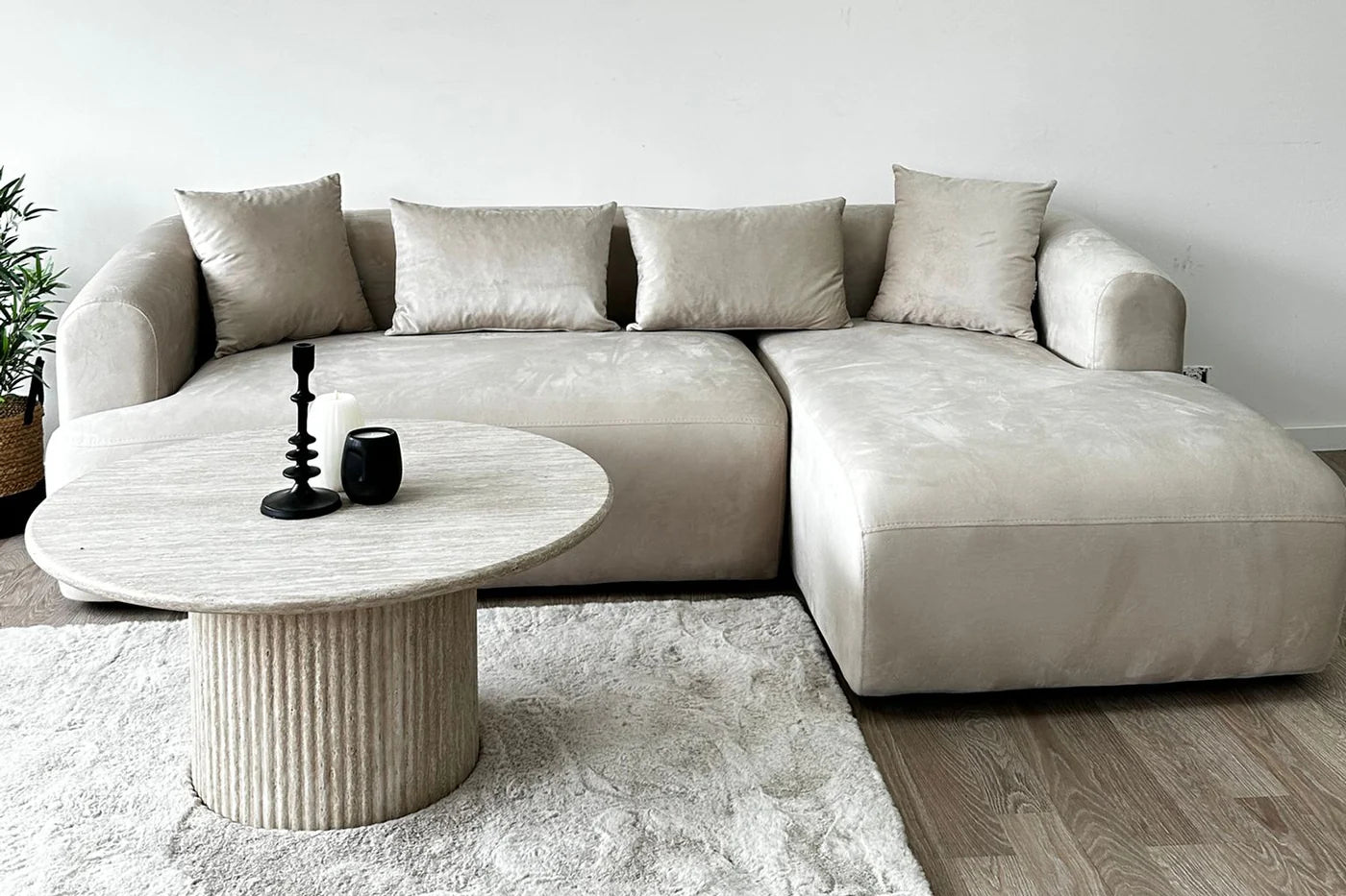 Canapé d'angle Ela Tissu Velours Beige