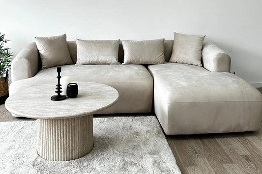 Canapé d'angle Ela Tissu Velours Beige