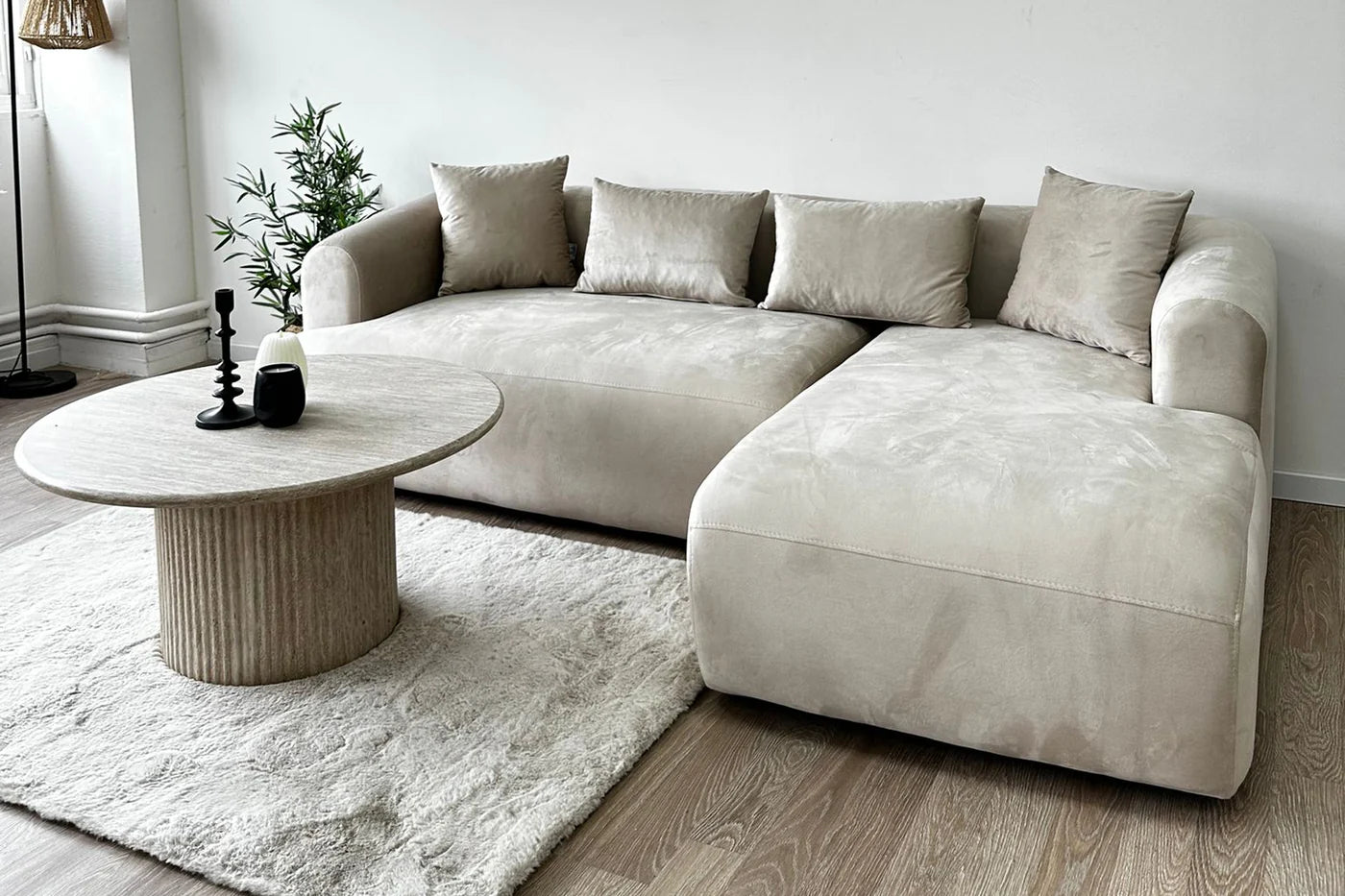 Canapé d'angle Ela Tissu Velours Beige