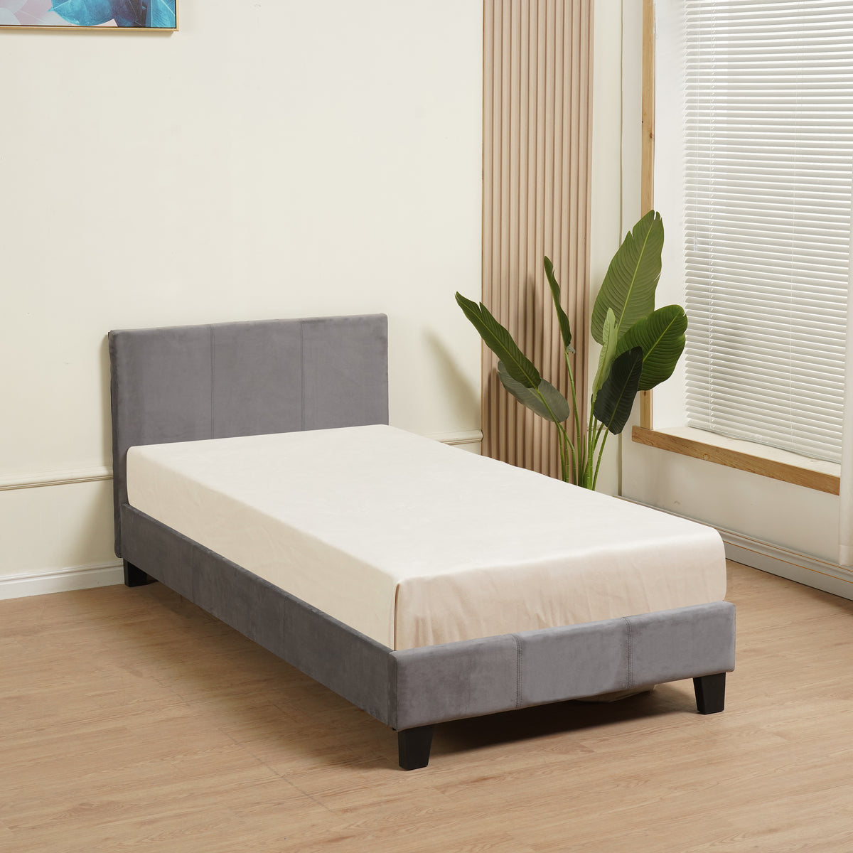 Lit Melbourne Velours - 90x190, Gris