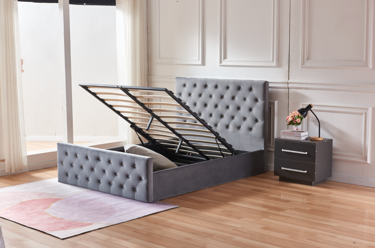 Lit Coffre Victoria Capitonne Avec Diamant Velours 1 anthracite
