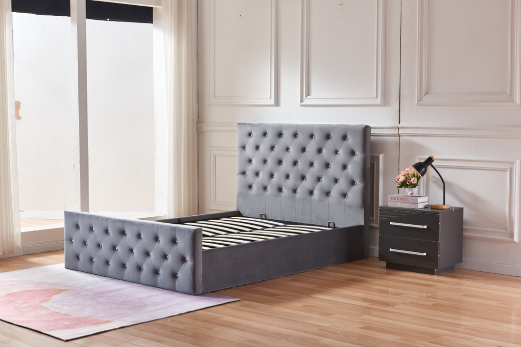 Lit Coffre Victoria Capitonne Avec Diamant Velours 1 anthracite