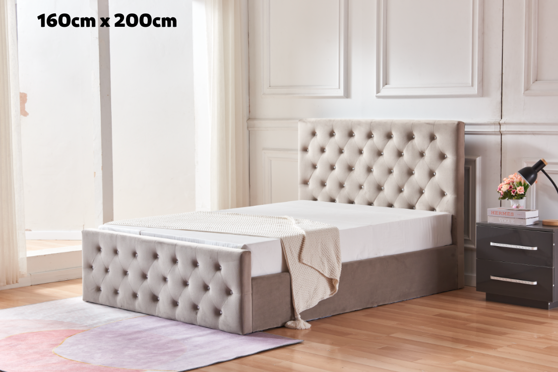Lit Coffre Victoria Capitonne Avec Diamant Velours - 160x200, Moka