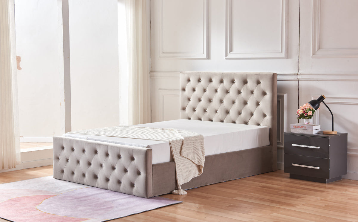 Lit Coffre Victoria Capitonne Avec Diamant Velours - 160x200, Moka