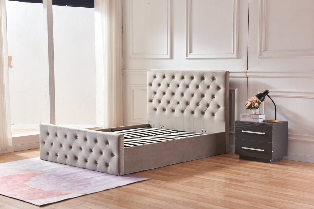 Lit Coffre Victoria Capitonne Avec Diamant Velours - 160x200, Moka