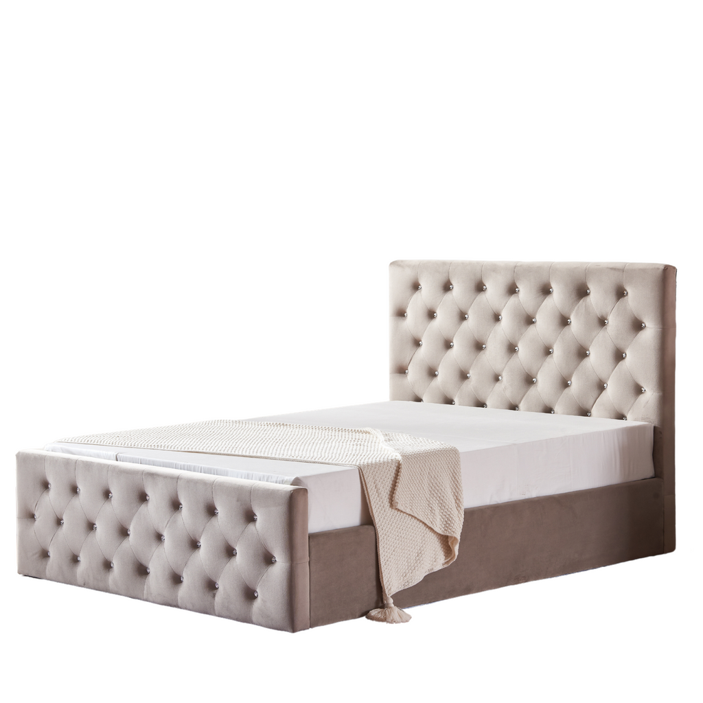 Lit Coffre Victoria Capitonne Avec Diamant Velours - 160x200, Moka