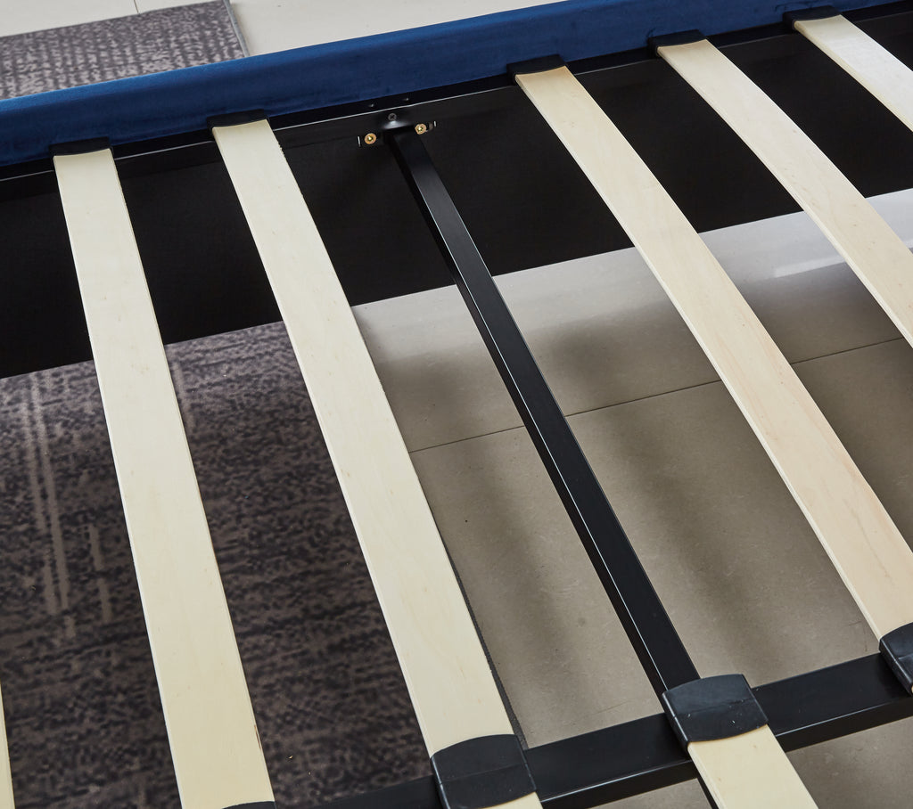 Lit Prestige Capitonne Avec Diamant Velours - 160x200, Bleu