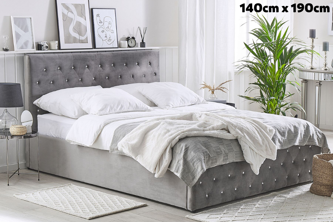 Lit Prestige Capitonne Avec Diamant Velours - 140x190, Gris
