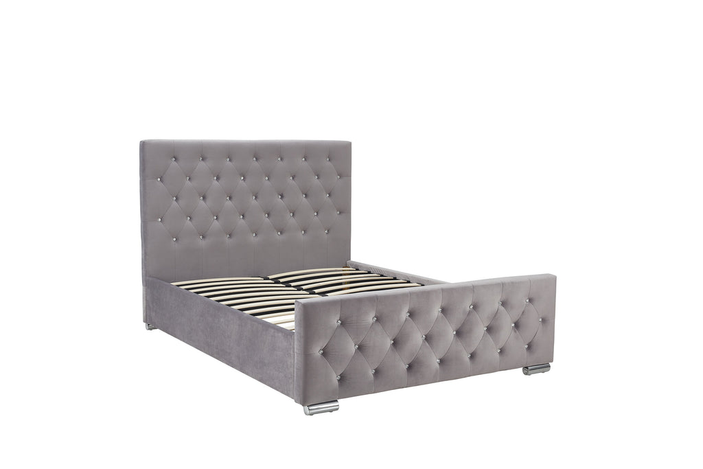 Lit Prestige Capitonne Avec Diamant Velours - 140x190, Gris
