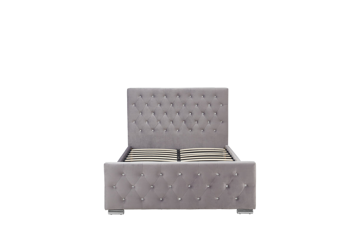 Lit Prestige Capitonne Avec Diamant Velours - 140x190, Gris