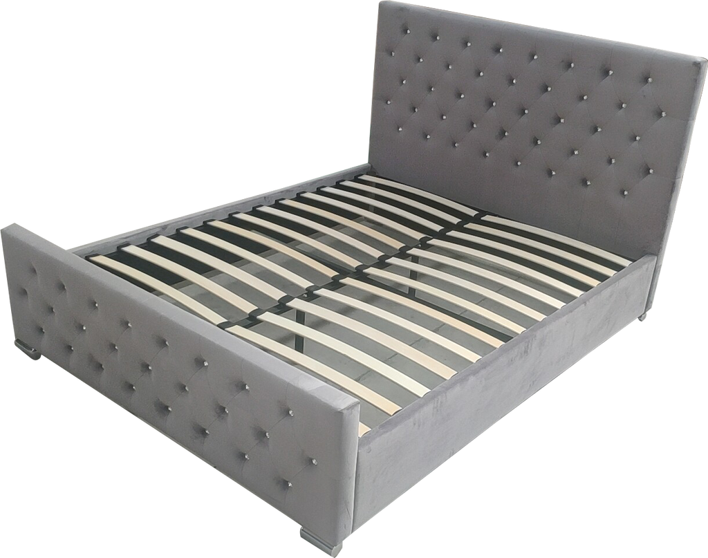 Lit Prestige Capitonne Avec Diamant Velours - 140x190, Gris