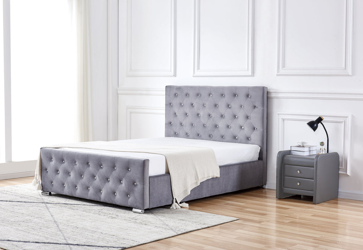 Lit Prestige Capitonne Avec Diamant Velours - 160x200, Gris