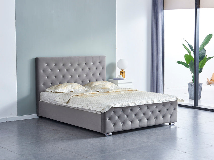 Lit Prestige Capitonne Avec Diamant Velours - 160x200, Gris