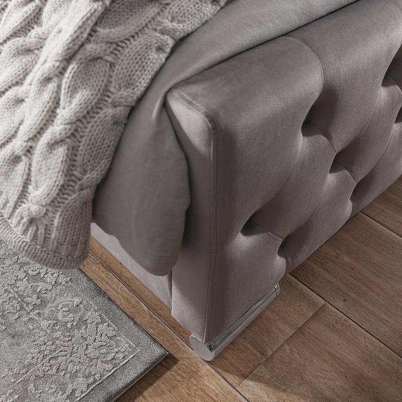 Lit Prestige Capitonne Avec Diamant Velours - 160x200, Gris