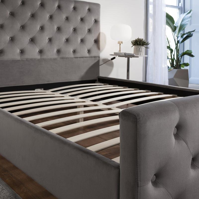 Lit Prestige Capitonne Avec Diamant Velours - 160x200, Gris