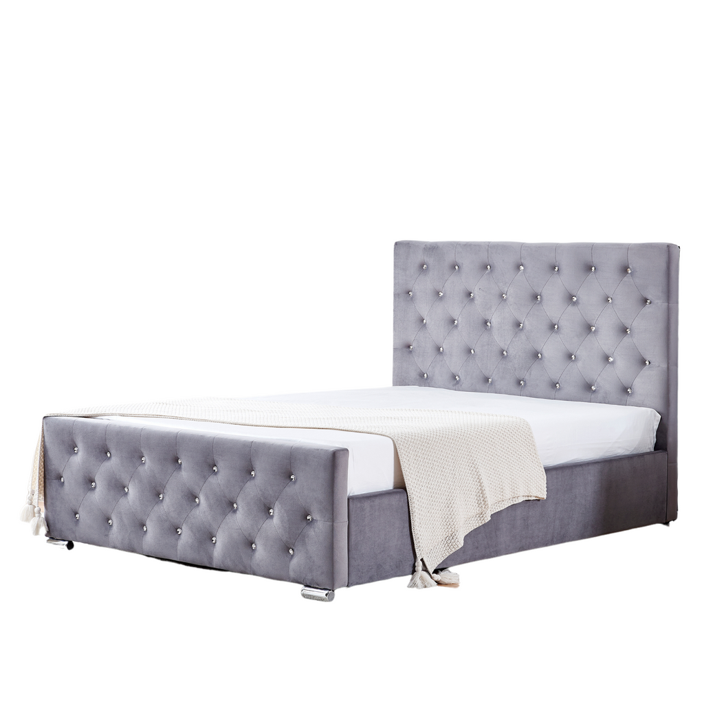 Lit Prestige Capitonne Avec Diamant Velours - 160x200, Gris