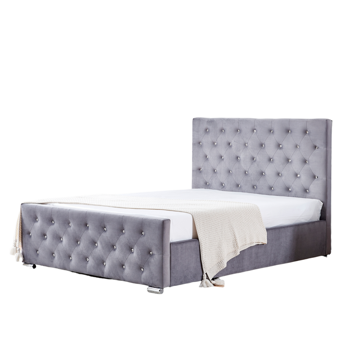 Lit Prestige Capitonne Avec Diamant Velours - 160x200, Gris