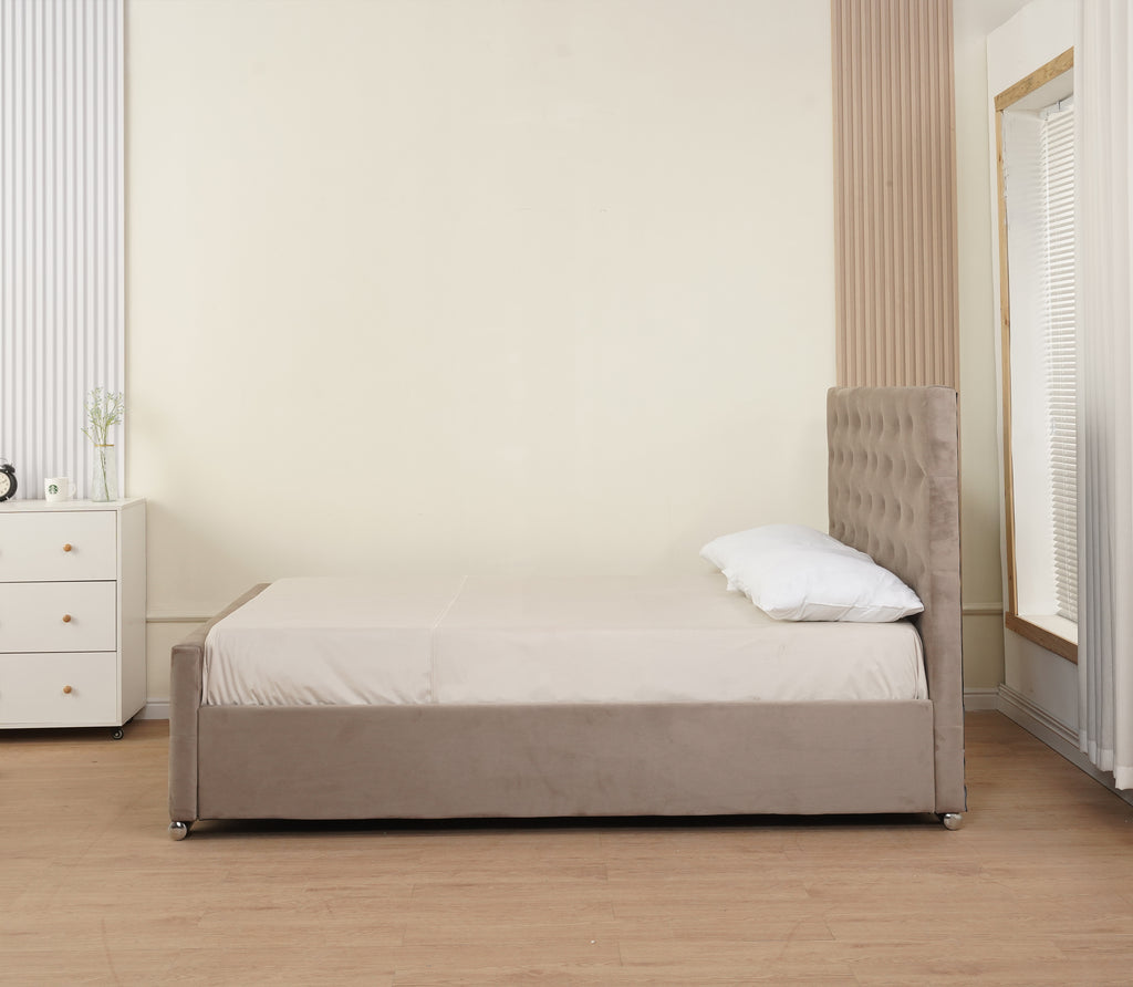 Lit Prestige Capitonne Avec Diamant Velours - 160x200, Moka