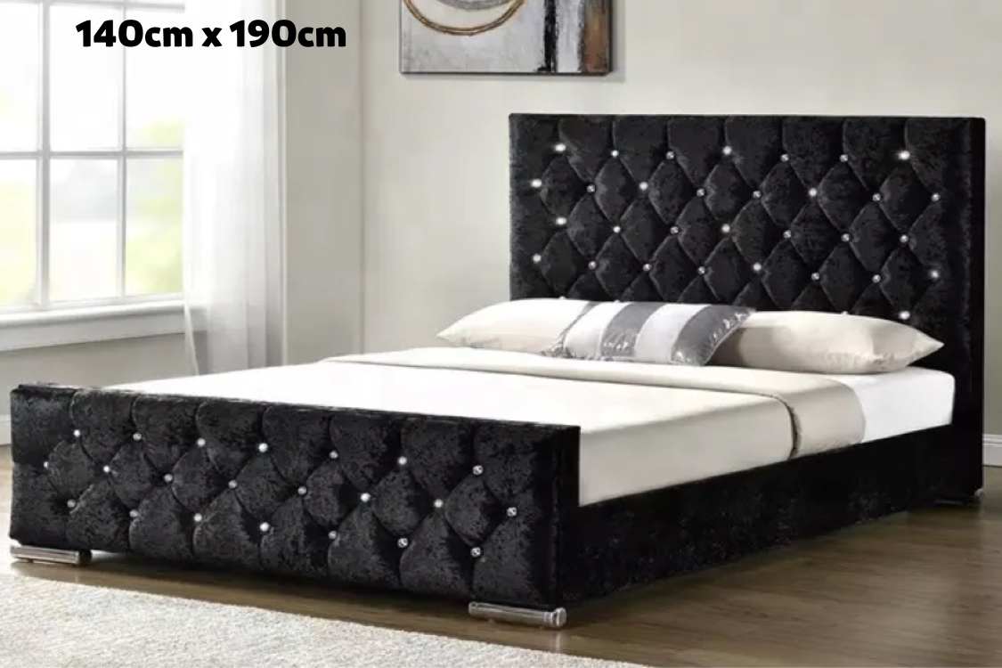 Lit Prestige Capitonne Avec Diamant Velours - 140x190, Noir