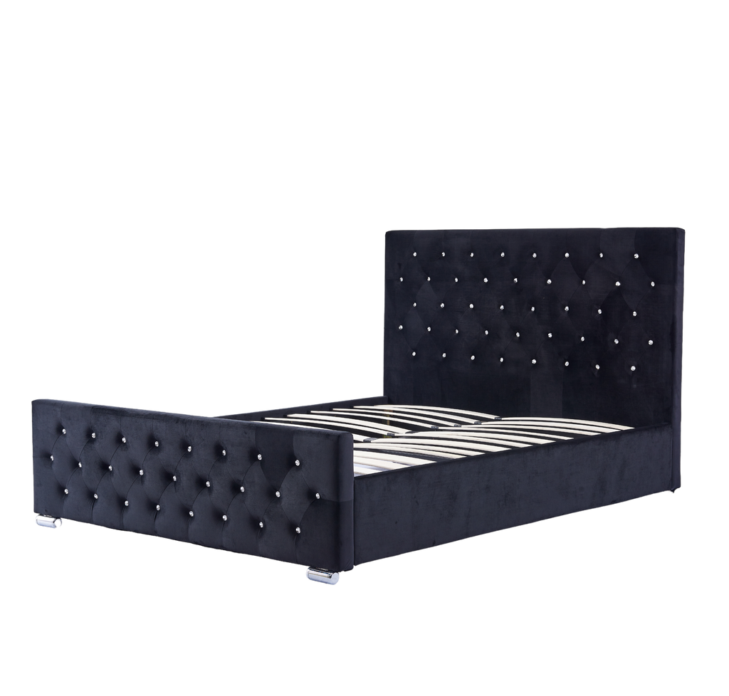 Lit Prestige Capitonne Avec Diamant Velours - 140x190, Noir