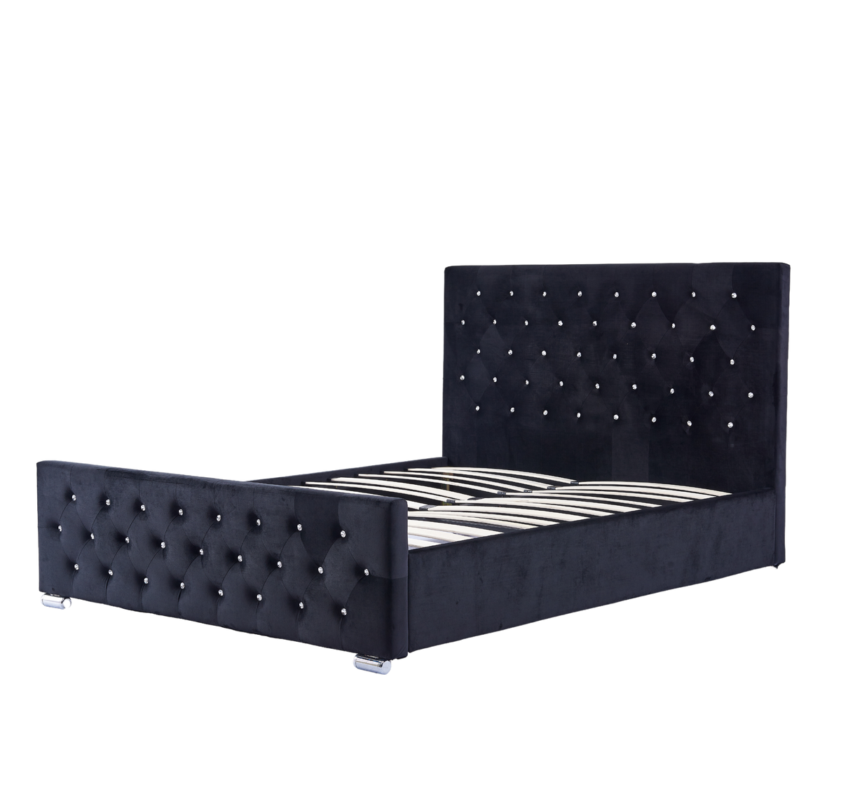 Lit Prestige Capitonne Avec Diamant Velours - 140x190, Noir