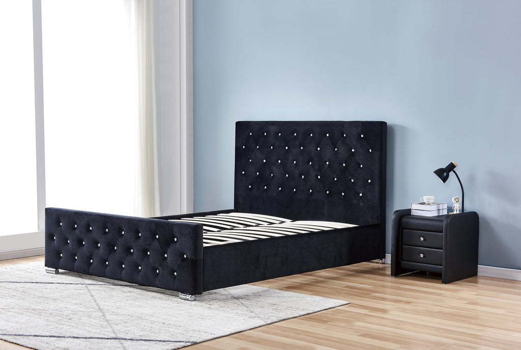 Lit Prestige Capitonne Avec Diamant Velours - 160x200, Noir