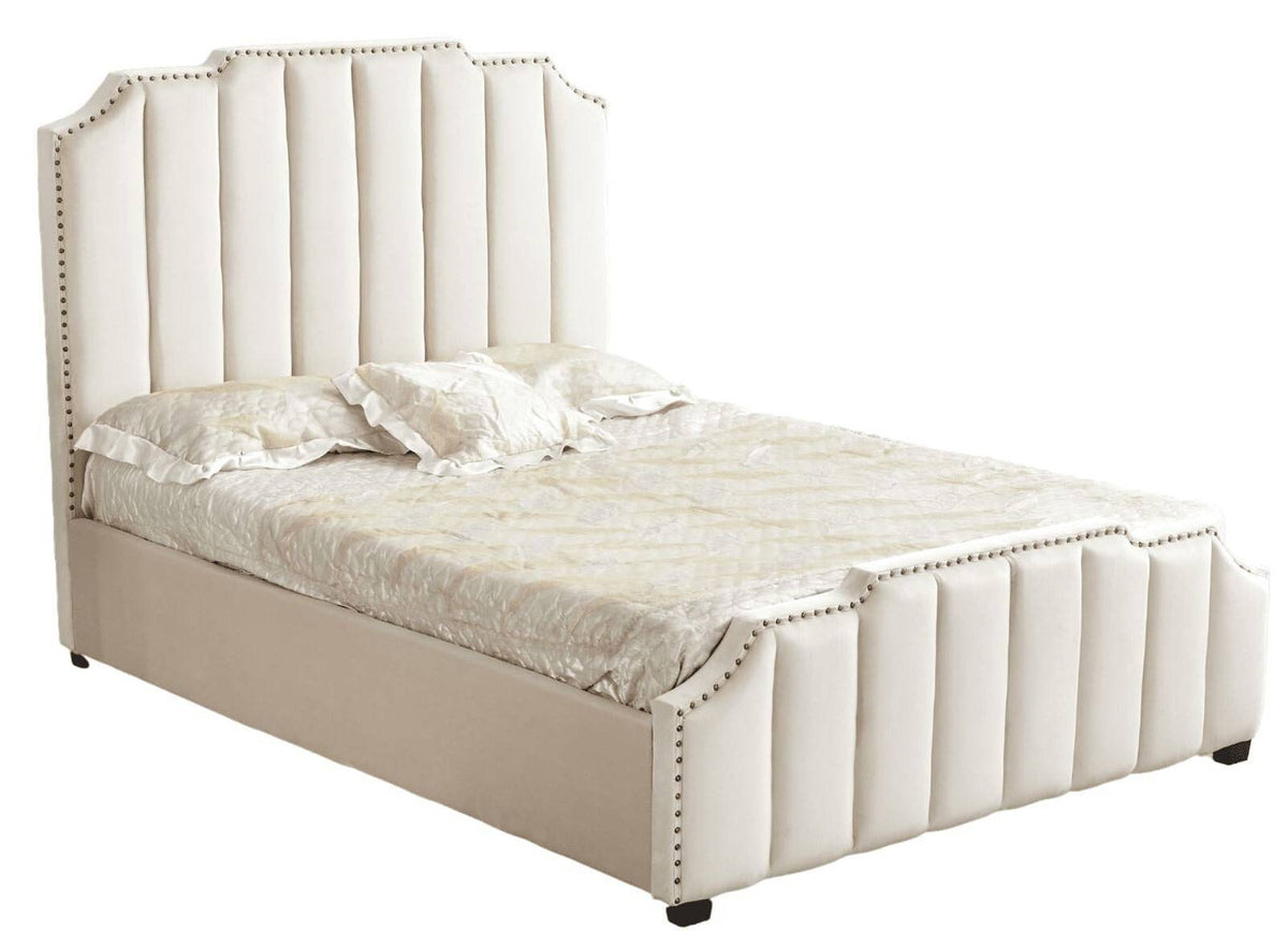 Lit Pepper Capitonne En Ligne Velours - 140x190, Beige