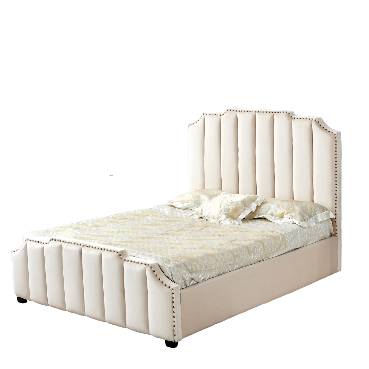 Lit Pepper Capitonne En Ligne Velours - 160x200, Beige