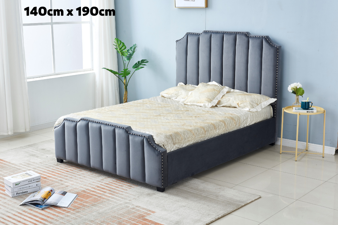 Lit Pepper Capitonne En Ligne Velours - 140x190, Gris