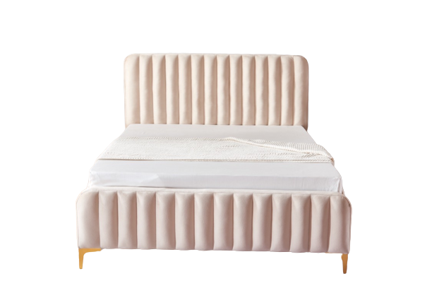 Lit Faye Capitonne En Ligne Velours - 140x190, Beige