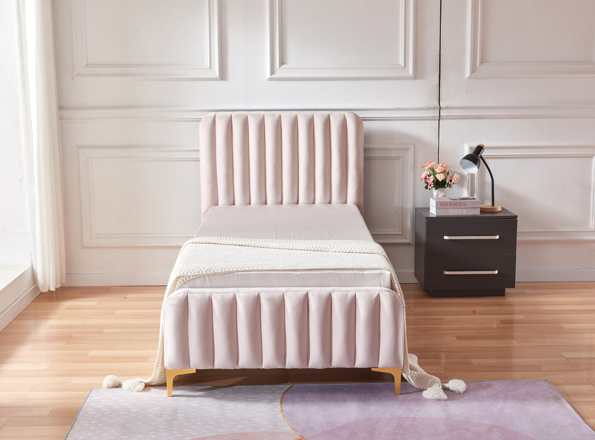 Lit Faye Capitonne En Ligne Velours - 90x190, Rose