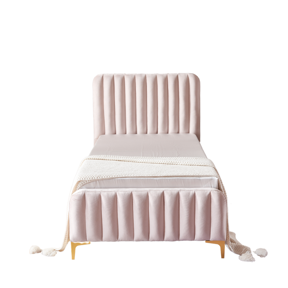 Lit Faye Capitonne En Ligne Velours - 90x190, Rose