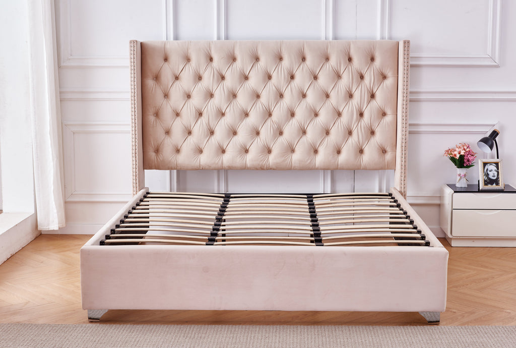 Lit Double Cloute Capitonne Velours Nude 180x200 cm