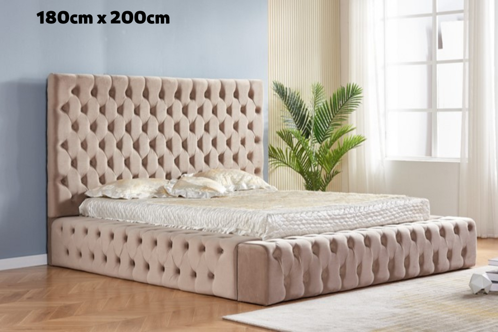 Lit Royal Capitonne Velours moka 180x200 cm