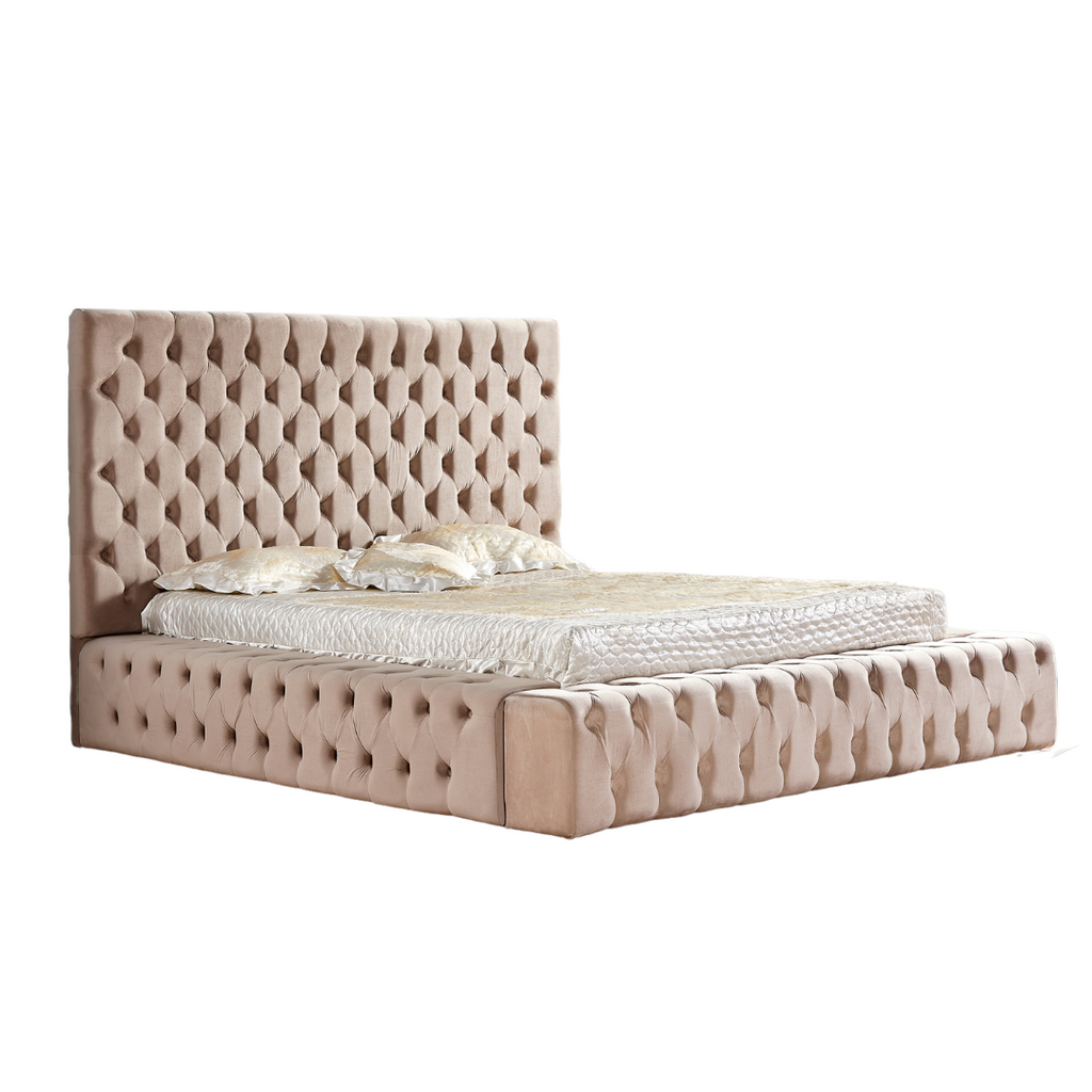 Lit Royal Capitonne Velours moka 180x200 cm