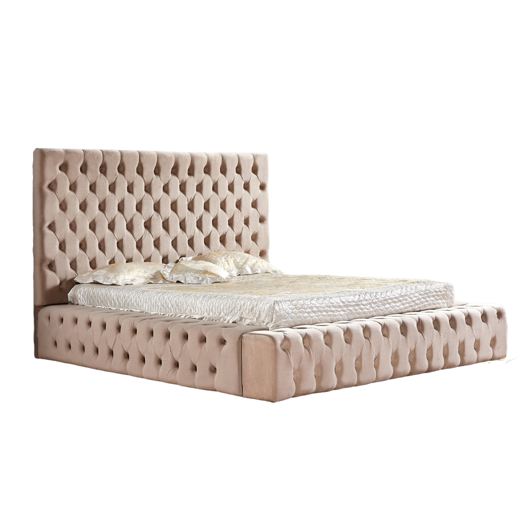 Lit Royal Capitonne Velours moka 180x200 cm