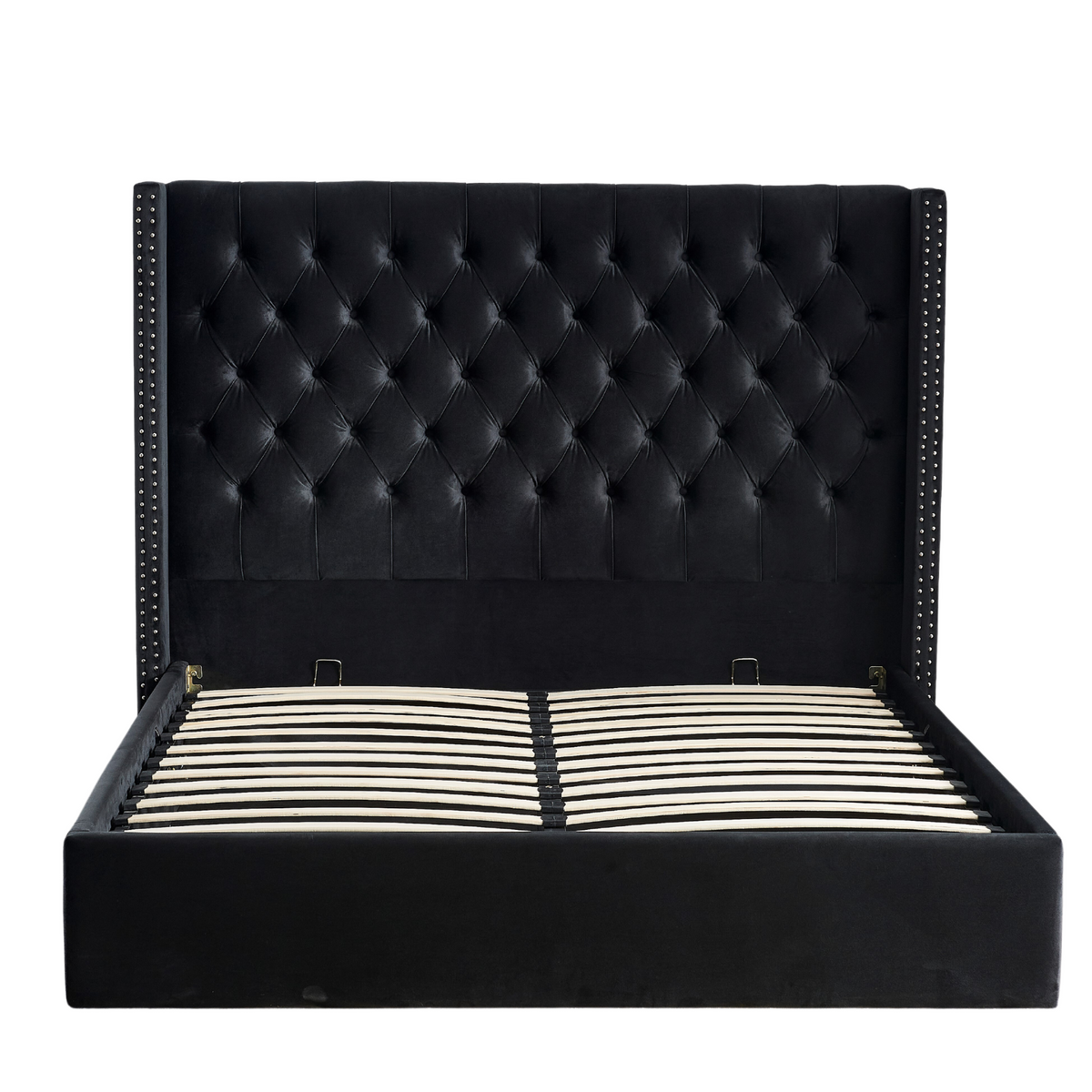 Lit Double Cloute Capitonne Avec Coffre Velours - 180x200, Noir