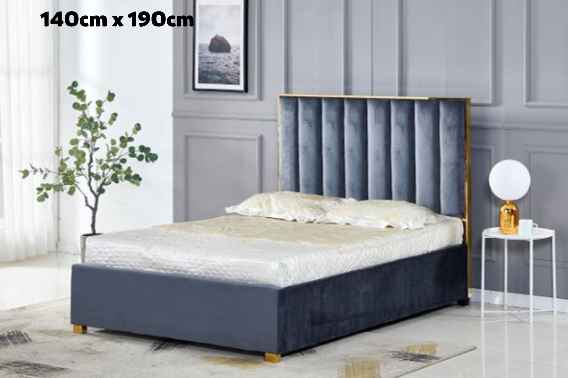 Lit Tony A Bordure Doree Velours - 140x190, Anthracite