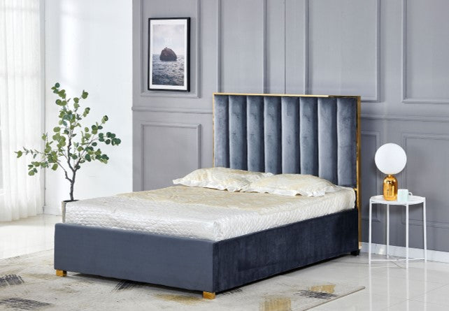 Lit Tony A Bordure Doree Velours - 140x190, Anthracite
