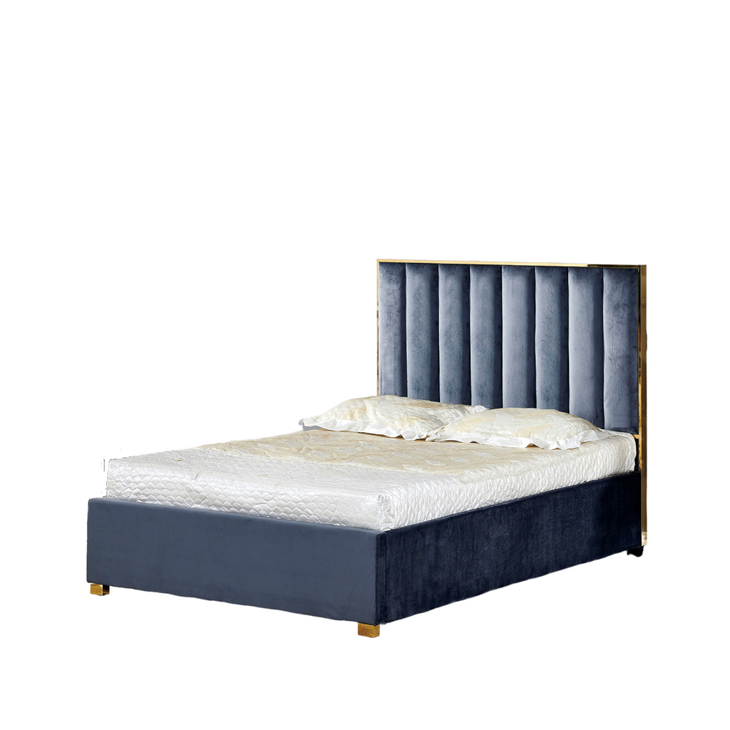 Lit Tony A Bordure Doree Velours - 140x190, Anthracite