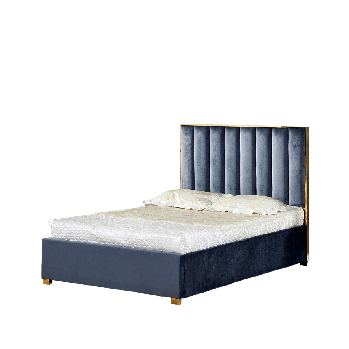 Lit Tony A Bordure Doree Velours - 140x190, Anthracite